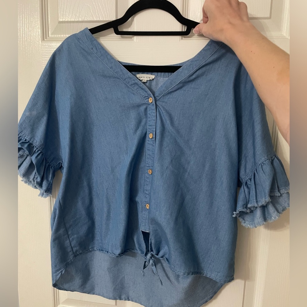 denim short sleeve top